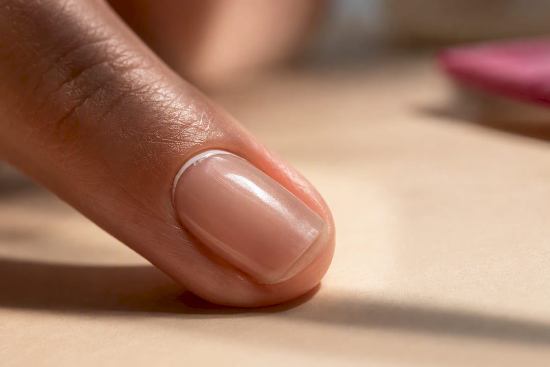 Close-up van het liften van BIAB bij de nagelriem